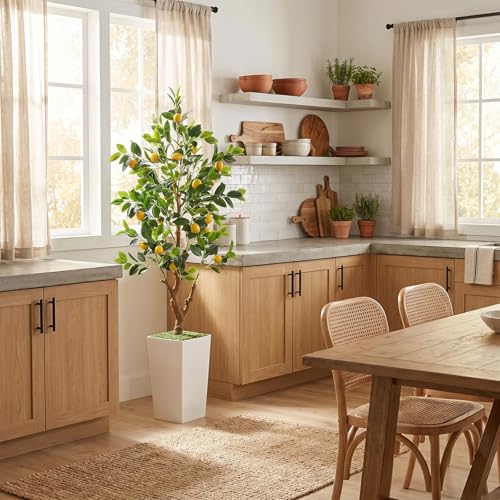 PHYTREE 5FT Artificial Lemon Tree with White Tall Planter & Fruits