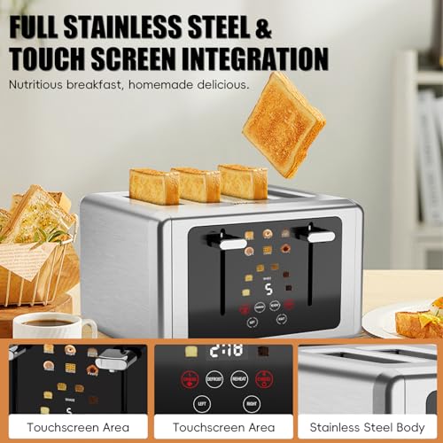 WHALL Smart Touch Screen Toaster 4 Slice with Wide Slots,6 Browning