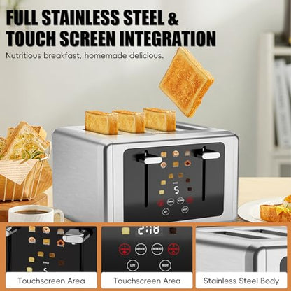 WHALL Smart Touch Screen Toaster 4 Slice with Wide Slots,6 Browning