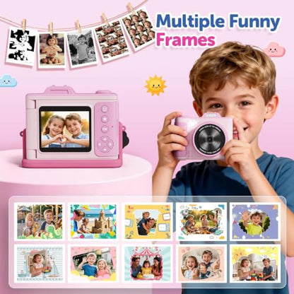 Kids Camera for Big Boys and Girls Flip Screen2.4+Telescopic Zoom 1080P Selfie Photo+Video Digital Camera for Age 5-12 with Cartoon Cover & SD Card Gift Best Chritmas Birthday Festival Gift(Pink)
