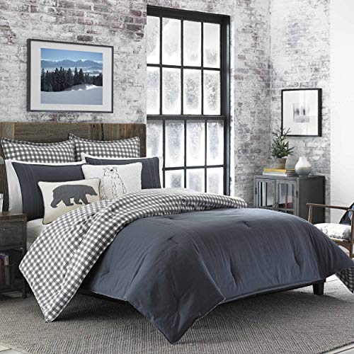 Eddie Bauer - Twin Comforter Set, Reversible Cotton Bedding with Matching Sham, Pre-Washed for Added Softness (Kingston Charcoal, Twin)
