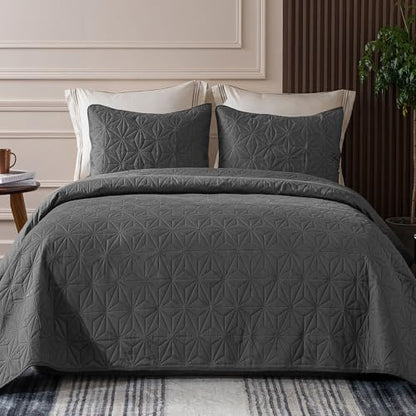 Whale Flotilla Soft King Quilt Bedding Set Lightweight Bedspread | Grey Microfiber Breathable Quilts, Modern Comforter Set Coverlet for All Seasons with 2 Pillow Shams, 96x104 Inch