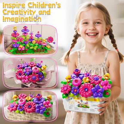 Flower Garden Building Toys for Kids, DIY Stacking Toys with Storage Box