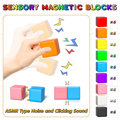 Magnetic Blocks, Magnetic Building Blocks, Magnet Tiles Toddler Toys STEM Sensory Montessori Toys for 3+ Year Old Boys & Girls, Kids Toys Gift Ideal for Toddler with Autism