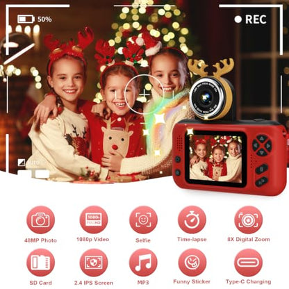 Kids Camera, Birthday Gifts for Boys and Girls Age 3-8,Video Recorder for Kids 8-12,Childrens Digital Camcorder for vlogging Portable Kids Selfie Camera with 32GB SD Card Red