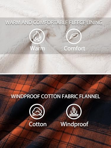 TACVASEN Flannel Shirt for Men Fleece Lined Coat Outdoor Sherpa Jacket Men Button Winter Coat Cotton Jacket for Men Casual Orange, XL