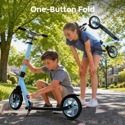 WAYPLUS Kick Scooter for Ages 6+,Kid, Teens & Adults. Max Load 240 LBS. Foldable, Lightweight, 8IN Big Wheels for Kids, Teen and Adults, 4 Adjustable Levels. Bearing ABEC11