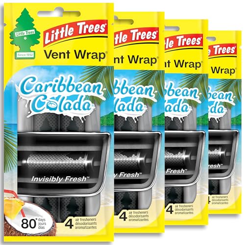 LITTLE TREES Car Air Freshener. Vent Wrap Provides Long-Lasting Scent, Slip on Vent Blade. Caribbean Colada, 16 Air Fresheners