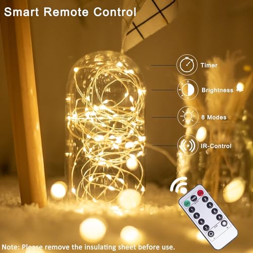 Fairy Lights Plug in, Nopsra 40ft 100 LED Indoor Outdoor String Lights,Twinkle String Lights for Bedroom with Remote and Timer 8 Modes Starry Lights DIY Wedding Christmas Decoration Warm White