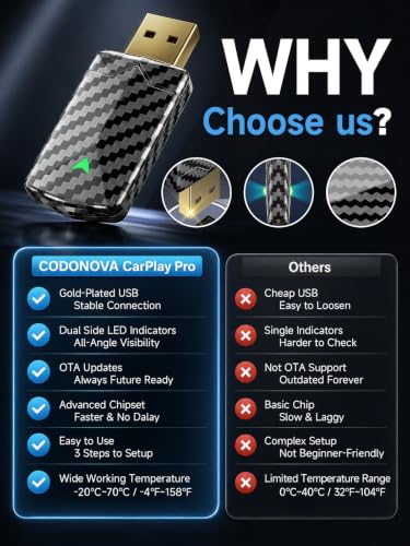 Wireless CarPlay & Android Auto Dongle, Convert Wired to Wireless Car Play