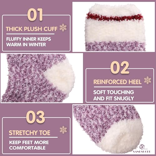 Womens Fuzzzy Socks Fluffy Slipper Winter Warm Cozy Thick Plush Cabin Soft Fleece Comfy Sleep Soft Socks Christmas Gift Stocking Stuffers for Mom Her Wife Teen Girls (Red Stripe Cuff)