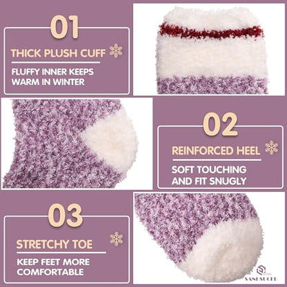 Womens Fuzzzy Socks Fluffy Slipper Winter Warm Cozy Thick Plush Cabin Soft Fleece Comfy Sleep Soft Socks Christmas Gift Stocking Stuffers for Mom Her Wife Teen Girls (Red Stripe Cuff)