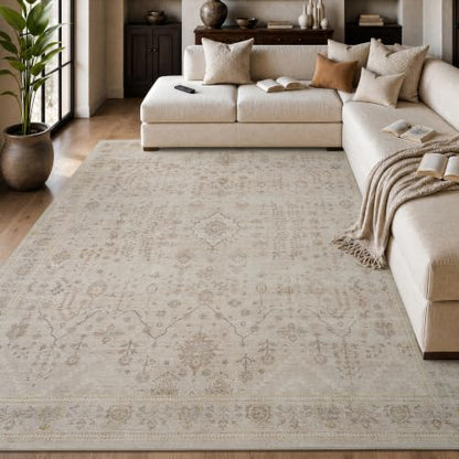 Area Rug 8x10 Rugs for Living Room Machine Washable Rug Non Slip Vintage Bedroom Carpet for Living Room Bedroom Dining Room Rug Beige