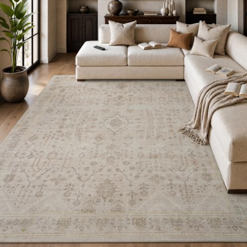 Area Rug 8x10 Rugs for Living Room Machine Washable Rug Non Slip Vintage Bedroom Carpet for Living Room Bedroom Dining Room Rug Beige