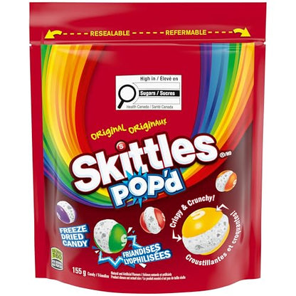 SKITTLES POP’D Original Freeze-Dried Candy, Crunchy Fruity Candy Snack for Sharing, Movie Nights & Parties, 155g
