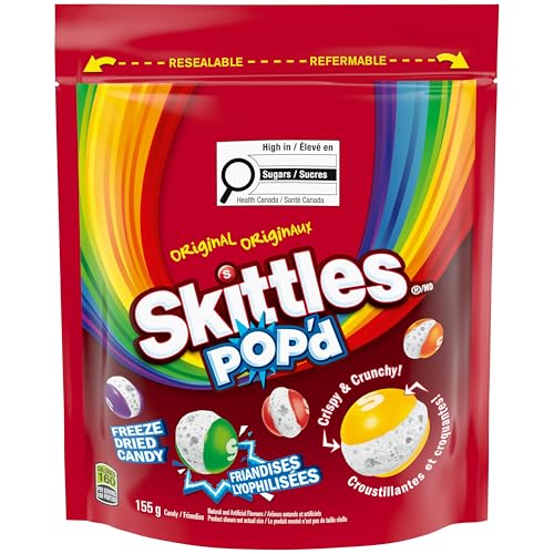 SKITTLES POP’D Original Freeze-Dried Candy, Crunchy Fruity Candy Snack for Sharing, Movie Nights & Parties, 155g