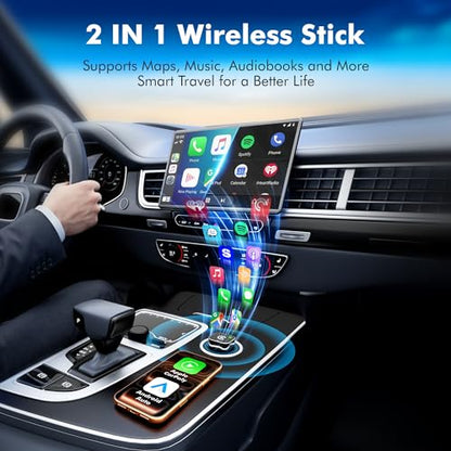 2026 Upgraded 2-in-1 Wireless CarPlay & Android Auto Adapter, 5GHz WiFi Plug and Play, Converts Wired to Wireless, Auto Connect in 5s and No Lag, USB-A & USB-C, for iPhone iOS 10+ & Android 11+