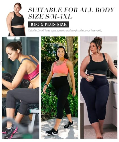 HLTPRO 3 Pack Leggings for Women(S-4XL) - High Waisted Tummy Control Plus Size Soft Pants for Workout Running Yoga