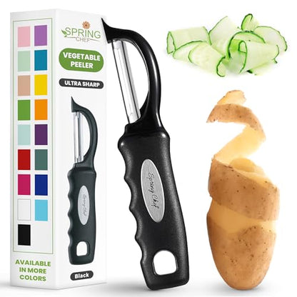 Spring Chef Premium Swivel Vegetable Peeler, Soft Grip Handle and Ultra Sharp Stainless Steel Blades - Perfect Kitchen Peeler for Veggie, Fruit, Potato, Carrot, Apple - Black
