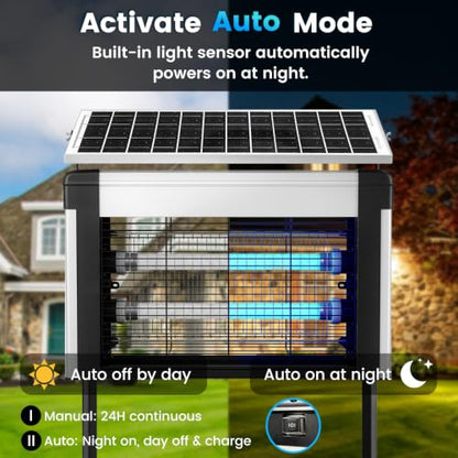 Hefite Bug Zapper Outdoor Solar Powered, 4000V Electric, 20W UV-Led