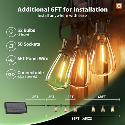 addlon 102FT(96FT+6) Solar String Lights Outdoor with Remote, Waterproof