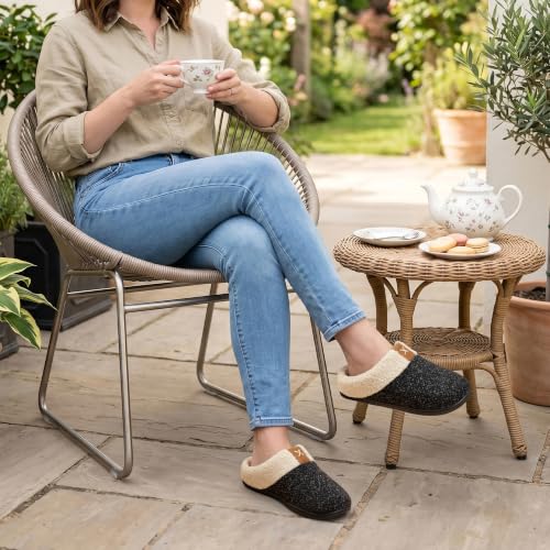 ULTRAIDEAS Women's Cozy Memory Foam Slippers, Dark Black, CA 11-12