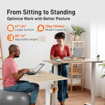 IMHome Standing Desk, 47x24 Inch Height Adjustable Electric Desk, Ivory