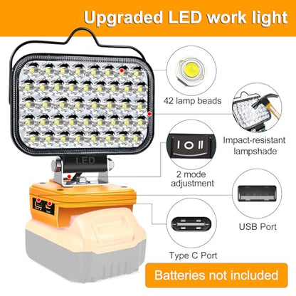 Fiihio Cordless LED Work Light Compatible with Dewalt 20V Max Battery