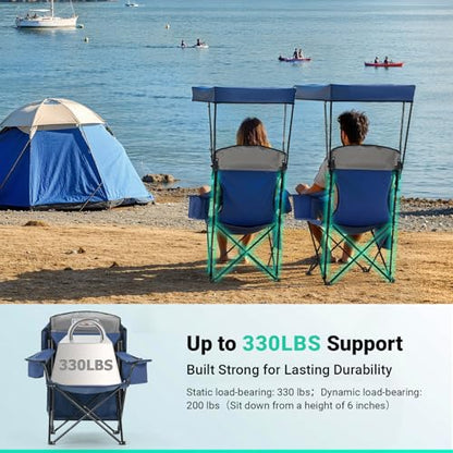 Overmont 2-Pack Camping Chairs with Canopy Shade - 330 lb Support