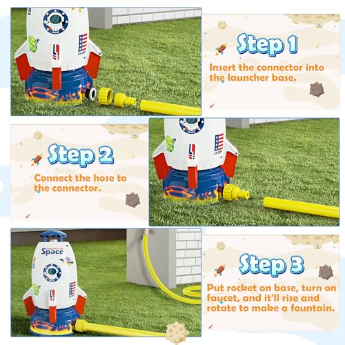 Skirfy Sprinkler Rocket Launcher Outdoor Water Toys for Kids, Rocket Design Water Powered Liftoff 9-16ft & Spin，Summer Garden Water Play Toys & Birthday Gift for Girls Boys Age 3-12 Year Old (White)