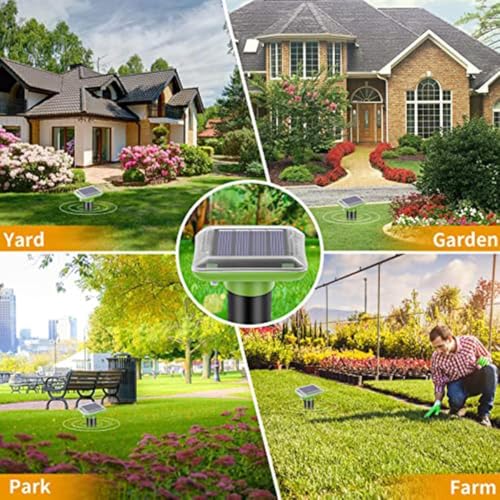 Solar Powered Animal Ground Stakes 4 Pack, Vibration & Pulse Sound Device, IP66 Waterproof for Lawn Yard Outdoor, Green