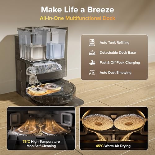 Roborock 2026 New Qrevo S Pro Robot Vacuums and Mop, 18,500Pa Suction | Anti-Tangle Brushes, Reactive AI Obstacle Recognition, 75℃ High-Temp Washing, 10mm Mop Lifting, Self-Emptying and Refilling