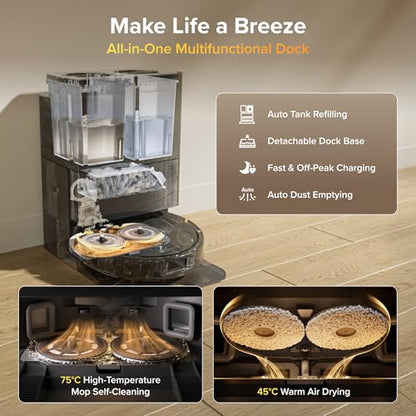 Roborock 2026 New Qrevo S Pro Robot Vacuums and Mop, 18,500Pa Suction | Anti-Tangle Brushes, Reactive AI Obstacle Recognition, 75℃ High-Temp Washing, 10mm Mop Lifting, Self-Emptying and Refilling