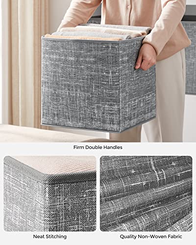 SONGMICS Storage Cubes, 13-Inch Non-Woven Fabric Bins with Double Handles, Set of 6, Closet Organizers for Shelves, Foldable, for Clothes, Gray UROB033G01