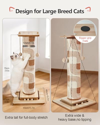 Odoland 31" Tall Cat Scratching Post, Cat Scratcher with Replaceable Pad