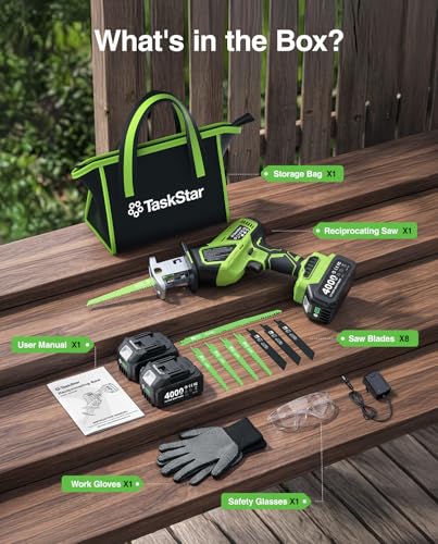 Cordless Reciprocating Saw 21V: One-Handed Reciprocating Saw with 0-3500 RPM Brushless Motor, 2 x 4.0Ah Batteries, 8 Quick-Change Blades, LED Light, Perfect for Wood PVC Metal Cutting