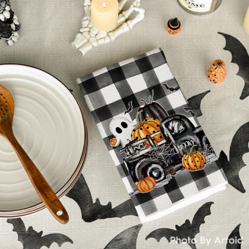 Artoid Mode Pumpkin Ghost Halloween Kitchen Towels Set of 4 18x26 Inch