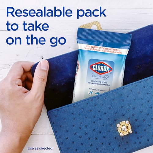Clorox On-The-Go Disinfecting Wipes, Fresh Meadow, 15 Count, Multi-Pack of 12 Sachets