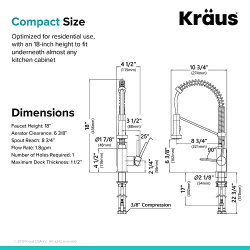 Kraus KPF-1610SSCH Bolden Single Handle 18" Commercial Kitchen Faucet, Stainless Steel/Chrome