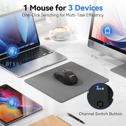 TECKNET Wireless Mouse with LED Display,Tri-Mode Bluetooth Mouse for Laptop