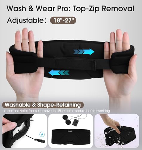 Sleep Mask with Headphones Bluetooth 5.4, TOPOINT Blackout Eye Mask for Sleeping Headphones Earphones with Soft Bamboo Cotton Cooling Breathable, HD Stereo Speaker for Side Sleepers Women Men Travel (Ink Black)
