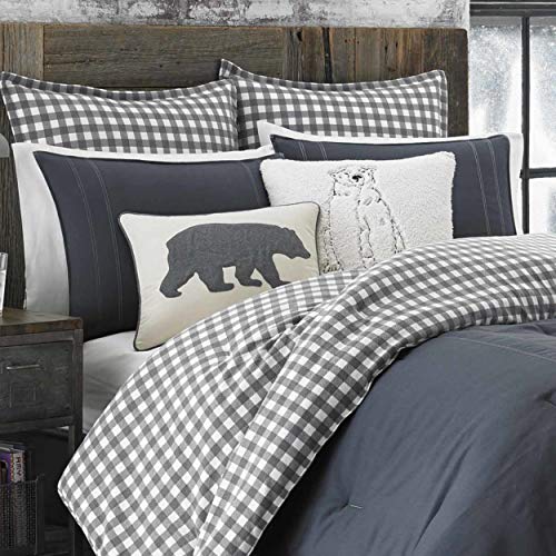 Eddie Bauer - Twin Comforter Set, Reversible Cotton Bedding with Matching Sham, Pre-Washed for Added Softness (Kingston Charcoal, Twin)