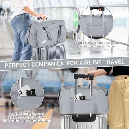 Gym Bag for Women Men, Sports Duffel Bag with Shoes Compartment, Waterproof Travel Duffle Bag with Dry Wet Separated Pocket, Overnight Carry Luggage Bag for Weekender, Sports, Gym, Travel (Grey)