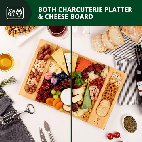Charcuterie Board - Bamboo Charcuterie Boards - Unique Cheese Board & Serving Tray for Meat, Cheese & Crackers, Housewarming Wedding Gift for Couples