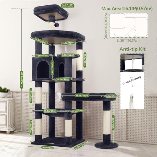 Globlazer Large Platform Cat Tree for Indoor Cats Large Adult, Dark Grey