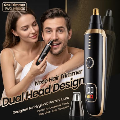 Beanify LED Display Eyebrow & Nose Hair Trimmer Clipper for Men Women,2025 Rechargeable 2 in 1 Painless Ear & Facial Hair Trimmer with Powerful Motor and Dual-Edge Blades Easy Cleansing (Black Gold)