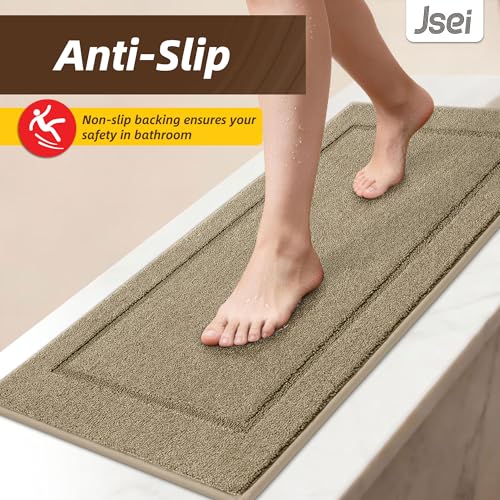 JSEI Non-Slip Bathroom Rugs, 2PCS Non-Slip, 20"x32"+20"x48", Beige