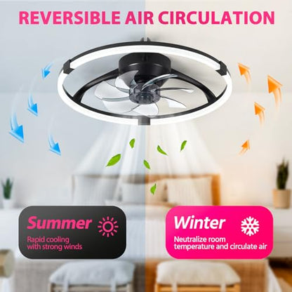 Lujeet 20 Inch Fandelier Ceiling Fan with Lights and Remote Black