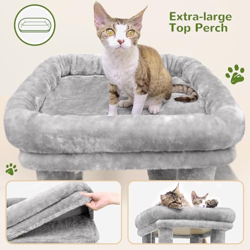 Globlazer Cat Tower for Indoor Cats, 61inch Heavy Duty Cat Trees for Large Adult Big Cats Maine Coon Cat Tree Tower with Scratching Post, Extra Large Top Perch, Cat Condos, F61, Light Grey