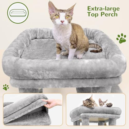 Globlazer Cat Tower for Indoor Cats, 61inch Heavy Duty Cat Trees for Large Adult Big Cats Maine Coon Cat Tree Tower with Scratching Post, Extra Large Top Perch, Cat Condos, F61, Light Grey